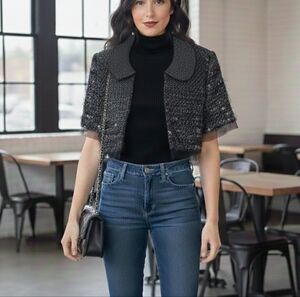 Tarnish Black and White Textured Cardigan